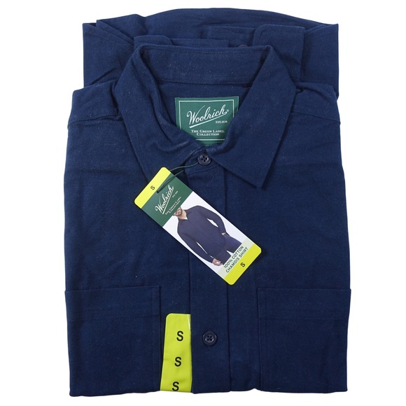 Woolrich Chamois Shirt Men Small 100% Cotton Long Sleeve Button Down Navy NWT - Picture 2 of 10